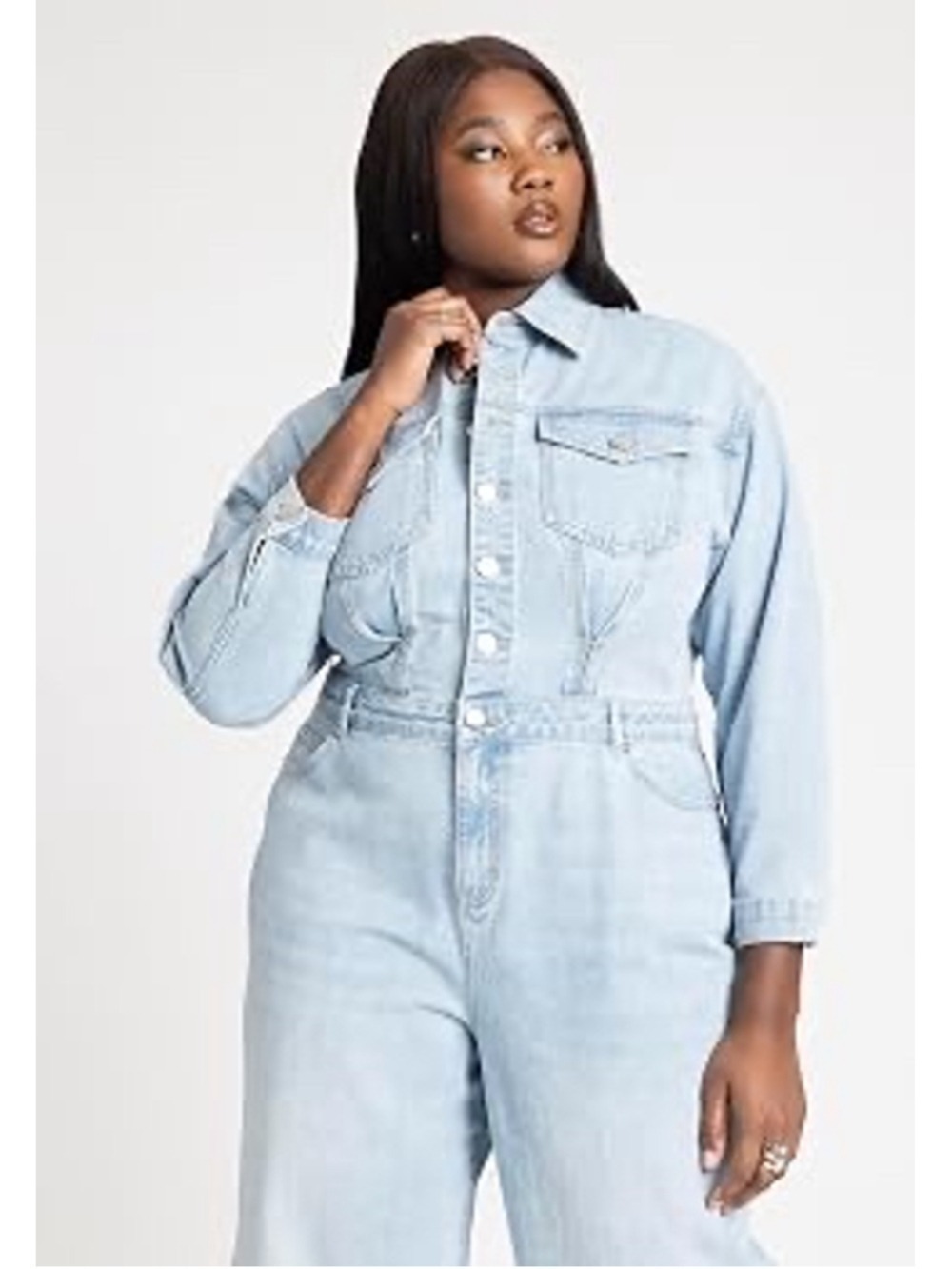 Eloquii Plus Size Denim Jumpsuit Women's Size 16 Light Blue